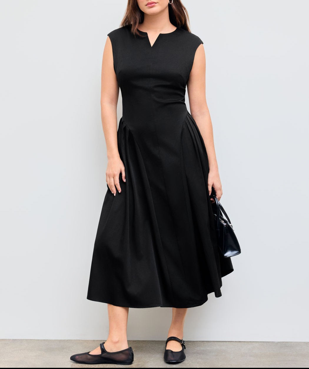 Damen elegantes Maxikleid mit voluminösen Falten und ärmellosem Design R&B