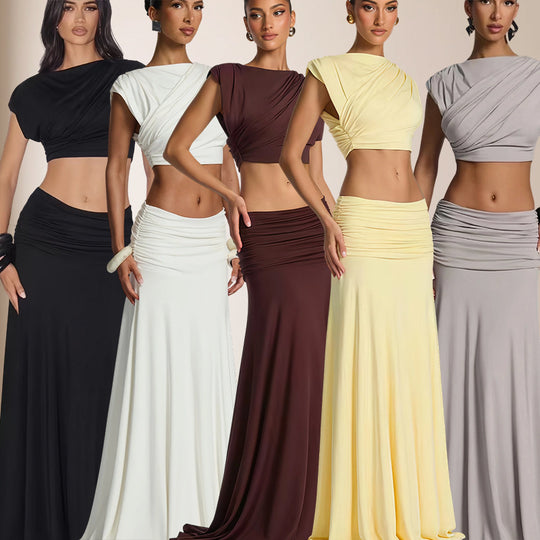 Damen Elegantes Wickelkleid mit drapiertem Oberteil und fließendem Rock R&B