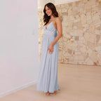 Damen Maxikleid mit schmalen Spaghetti-Trägern und elegantem Wickel-Design R&B