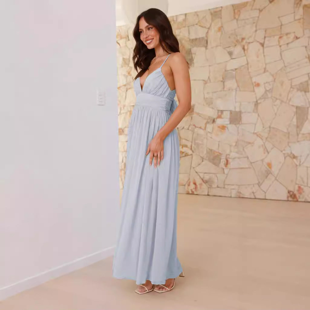 Damen Maxikleid mit schmalen Spaghetti-Trägern und elegantem Wickel-Design R&B