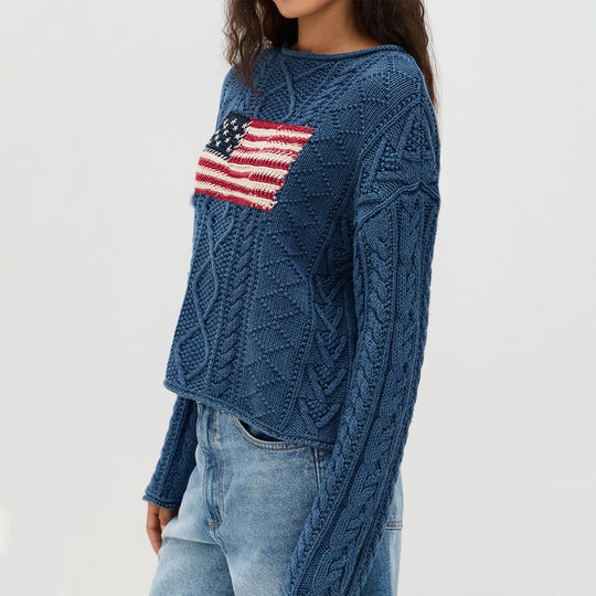 Damen Strickpullover mit amerikanischem Flaggen-Design R&B