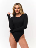 Damen Langarm-Bodysuit mit elegantem Rippdesign und figurbetontem Schnitt R&B