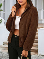 Damen Kuschelige Fleecejacke mit hohem Kragen und seitlichen Taschen R&B