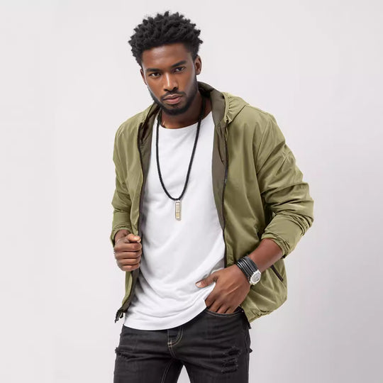Herren sportliche Übergangsjacke mit funktionalem Kapuzenkragen und elastischen Bündchen R&B