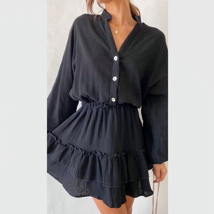 Damen Mini-Hemdblusenkleid mit aufregendem Rüschensaum und elastischem Taillenzug Heidi-Mode