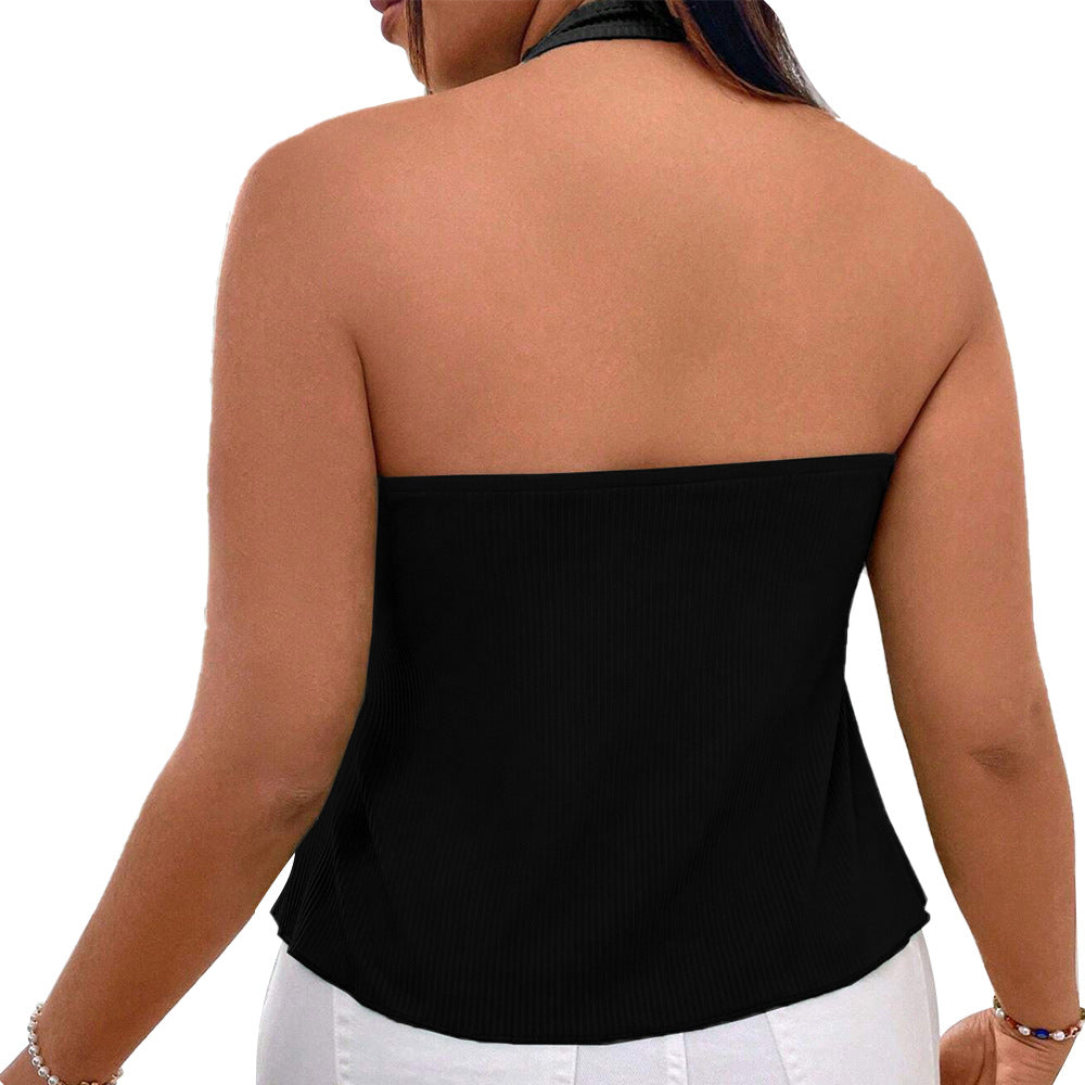 Damen lässiges Haltertop mit tiefem V-Ausschnitt und Bindegürtel R&B