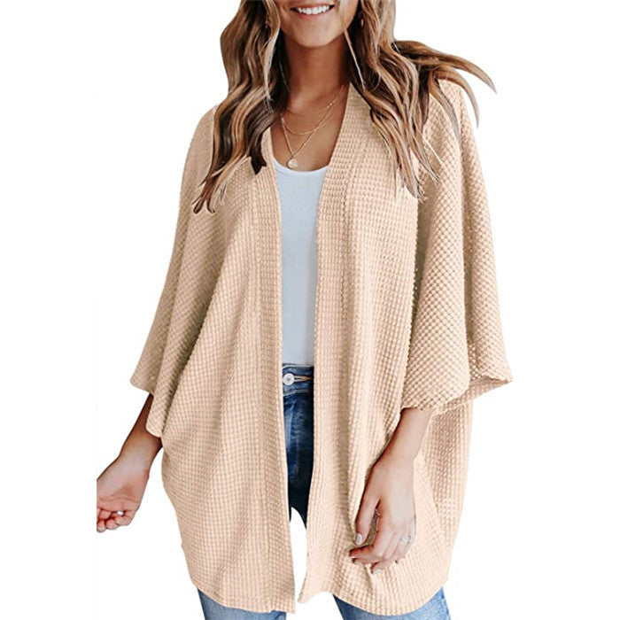 Damen lässiger Strickjacke im Waffelmuster R&B