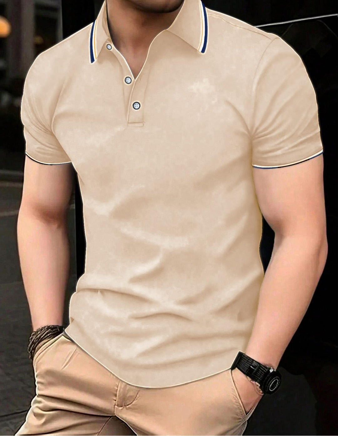 Herren Poloshirt mit modernem Kragen und sportlichem Schnitt R&B