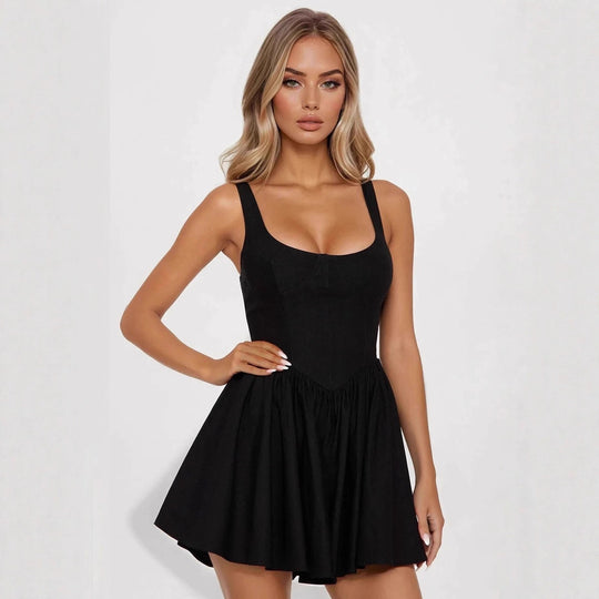 Damen Minikleid mit figurbetontem Oberteil und schwingendem Rock R&B