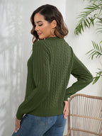 Damen Strickpullover mit V-Ausschnitt und Zopfmuster R&B