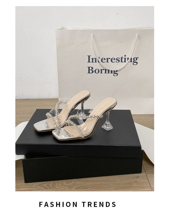 Damen Glamouröse Mules mit glitzerndem Riemchen R&B