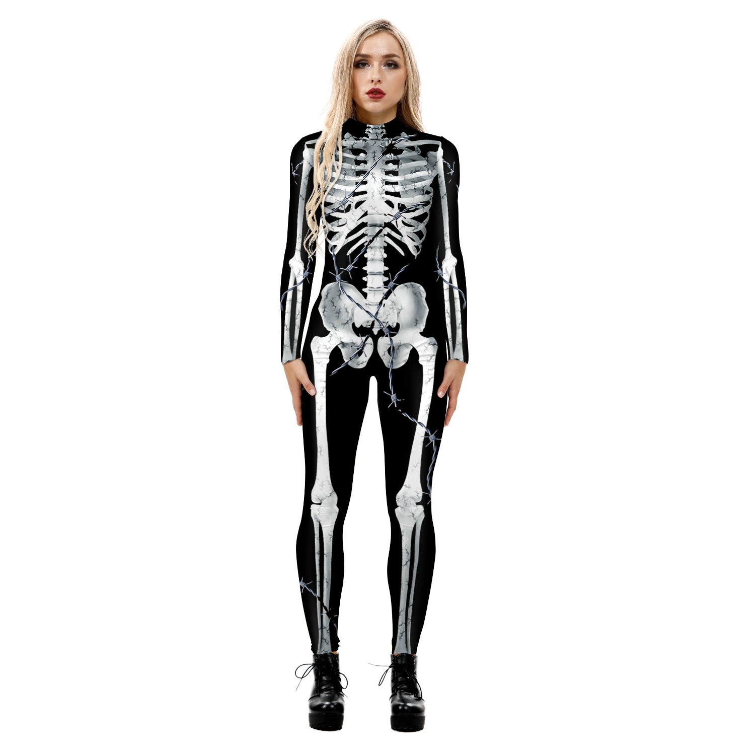 Damen Ganzkörperanzug mit leuchtendem Skelettdesign R&B