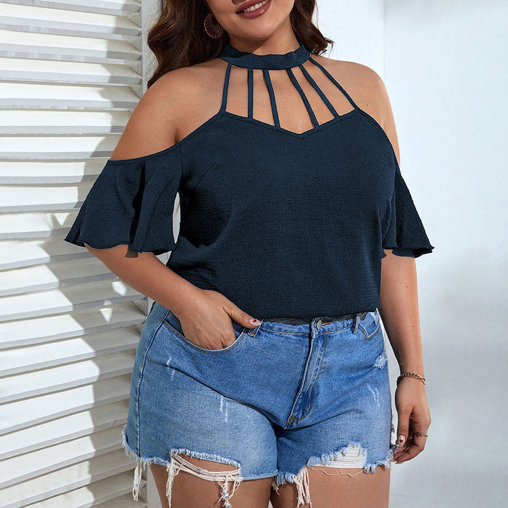 Damen Off-Shoulder Top mit Stehkragen und verspielten Rüschendetails R&B