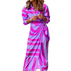 Damen Midikleid mit elegantem Wickeldesign und strukturiertem Muster R&B