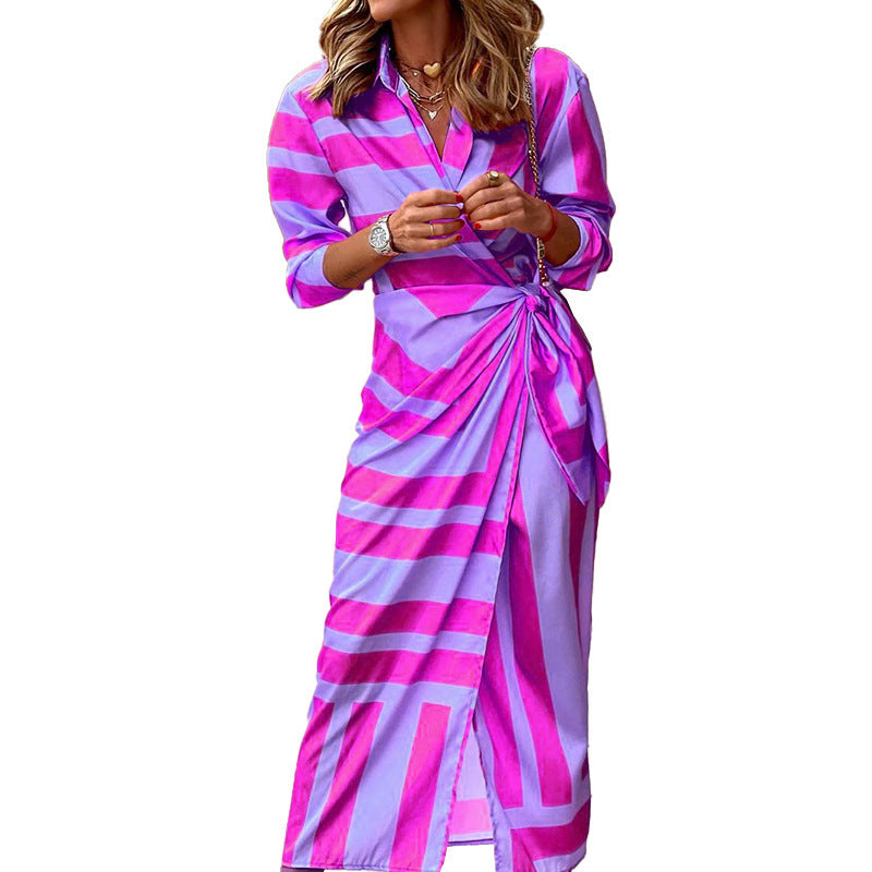 Damen Midikleid mit elegantem Wickeldesign und strukturiertem Muster R&B