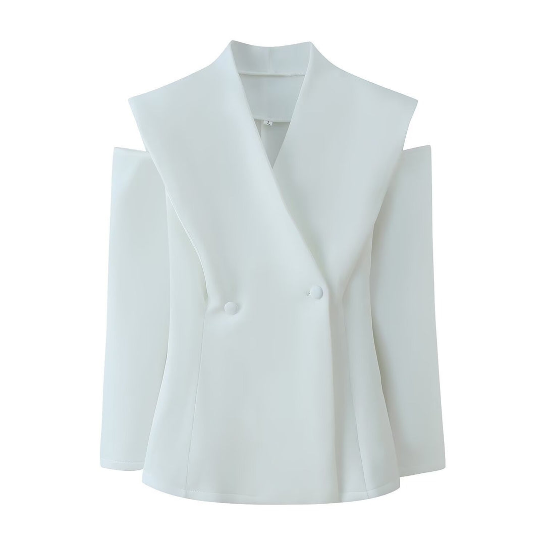 Damen elegante Blazerjacke mit modernem Schnitt und außergewöhnlichem Kragen R&B