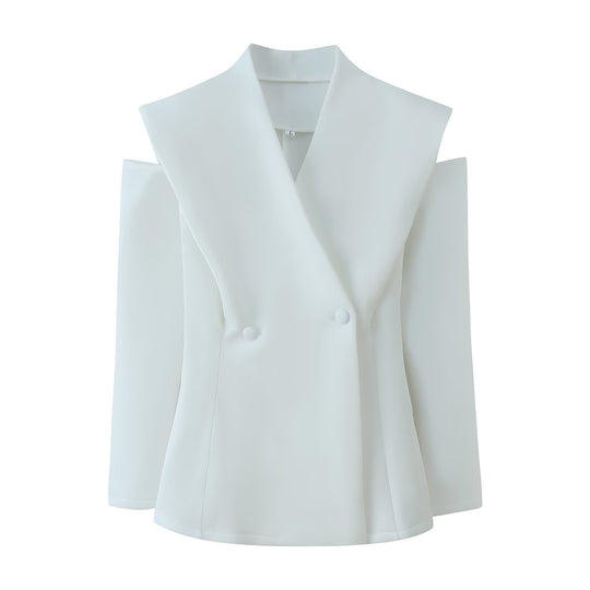 Damen elegante Blazerjacke mit modernem Schnitt und außergewöhnlichem Kragen R&B