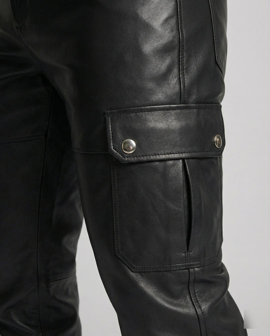 Herren Kunstleder Cargo-Hose mit Seitentaschen