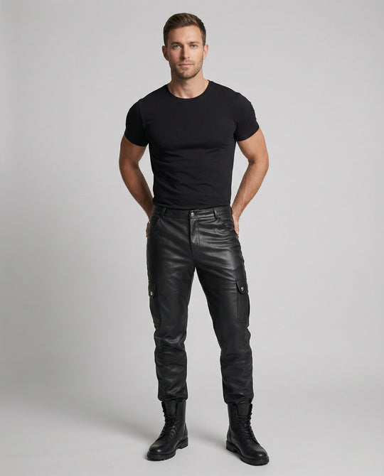 Herren Kunstleder Cargo-Hose mit modernen Details
