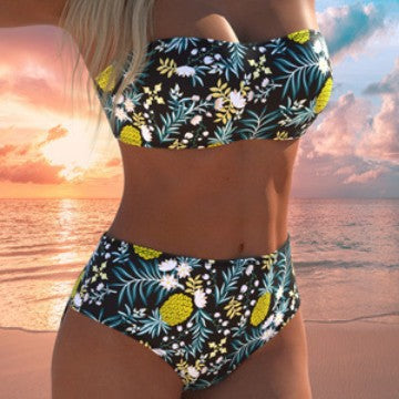 Damen hoch geschnittenes Bikini-Set mit gepolstertem Oberteil und verstellbaren Trägern R&B