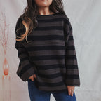 Damen lässiger Strickpullover mit kontrastierenden Streifen und weitem Schnitt R&B