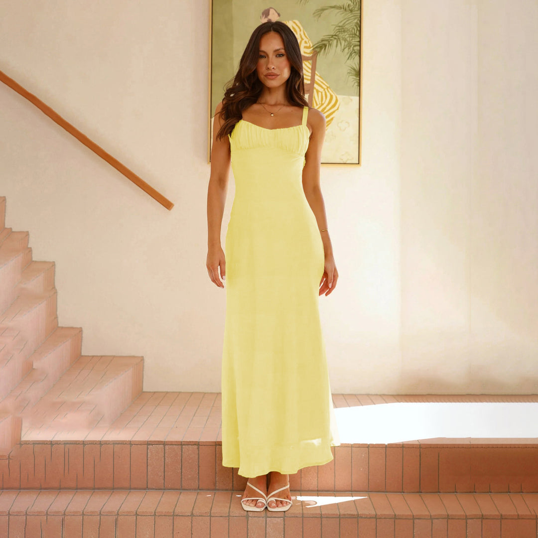 Damen Elegantes Maxikleid mit sanften Rüschendetails und schmalen Trägern R&B