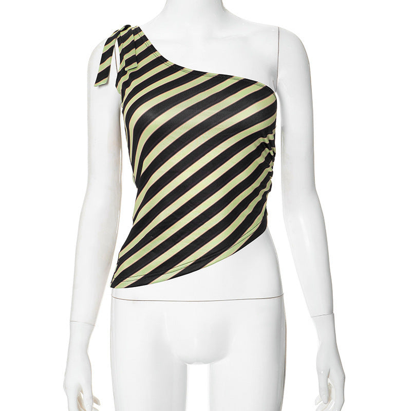 Damen asymmetrisches Trägershirt mit modischem Streifenmuster und eleganter Raffinierung R&B