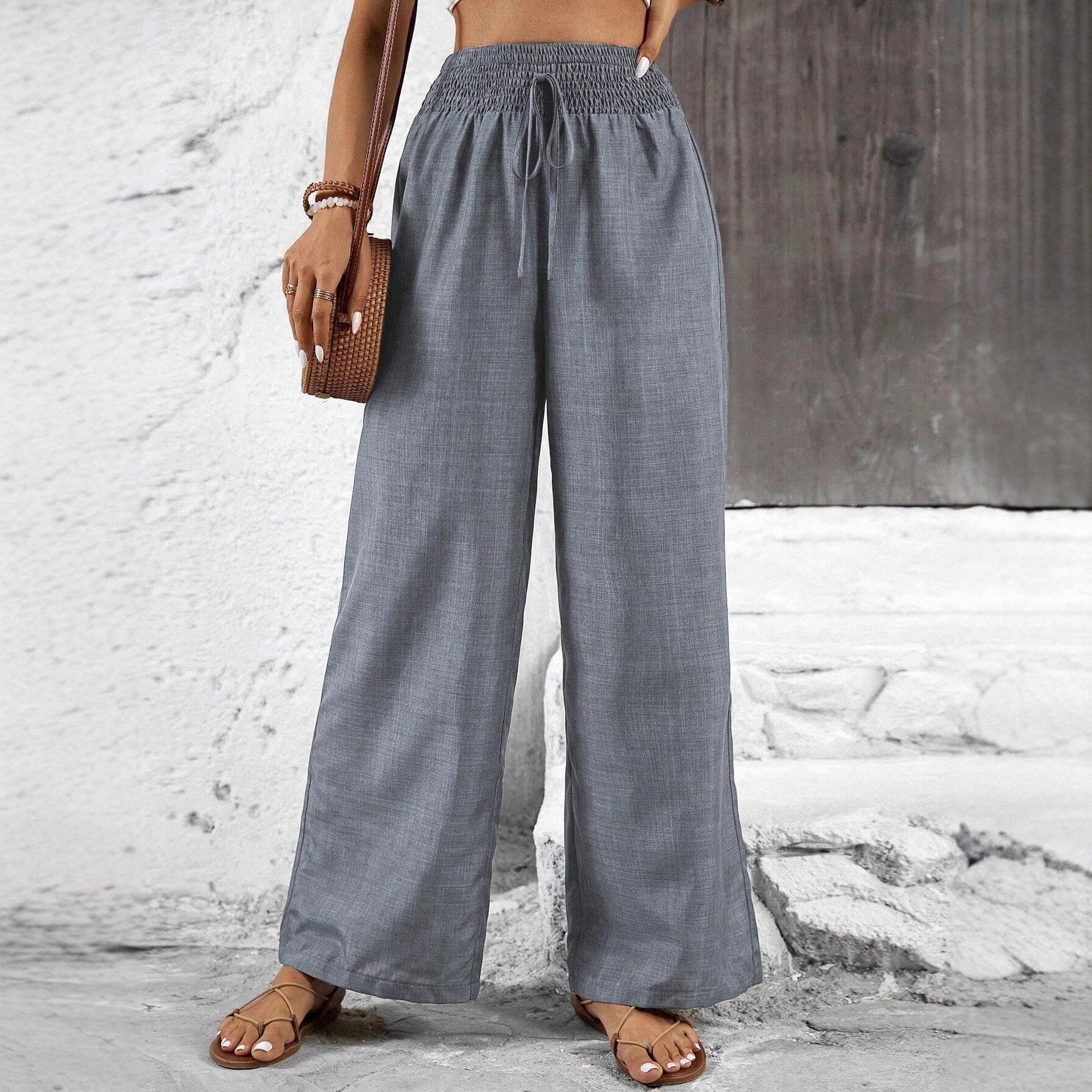 Damen weit geschnittene Sommerhose mit elastischem Bund und Kordelzug R&B