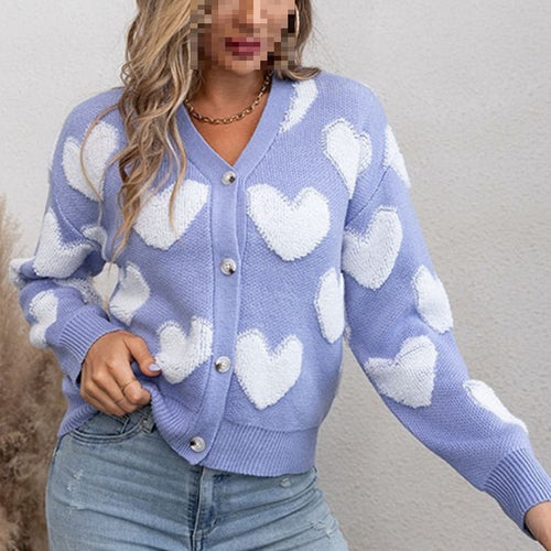 Damen kuschelige Strickjacke mit Herzmuster R&B