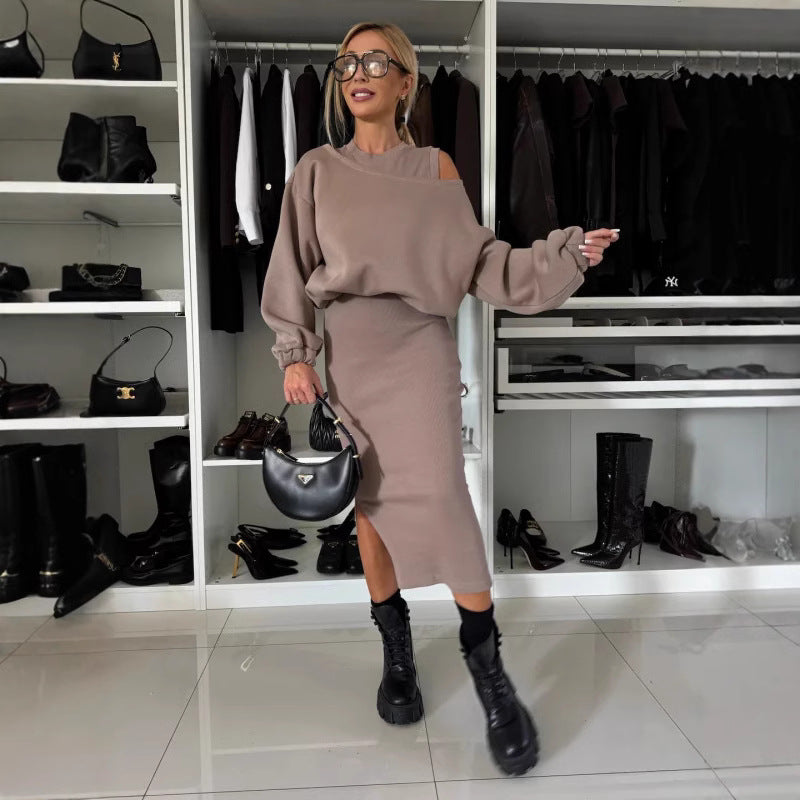 Damen legeres Sweatkleid mit asymmetrischem Saum und luftigen Ärmeln R&B