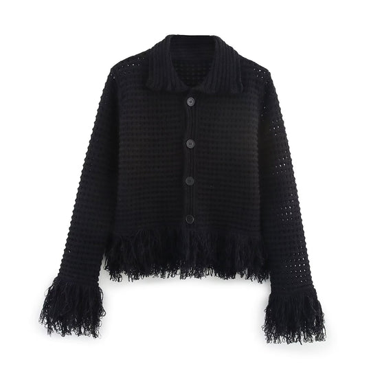 Damen Grobstrickjacke mit Fransen R&B