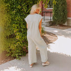 Damen Weitgeschnittener Jumpsuit mit Knopfleiste und Taschen R&B