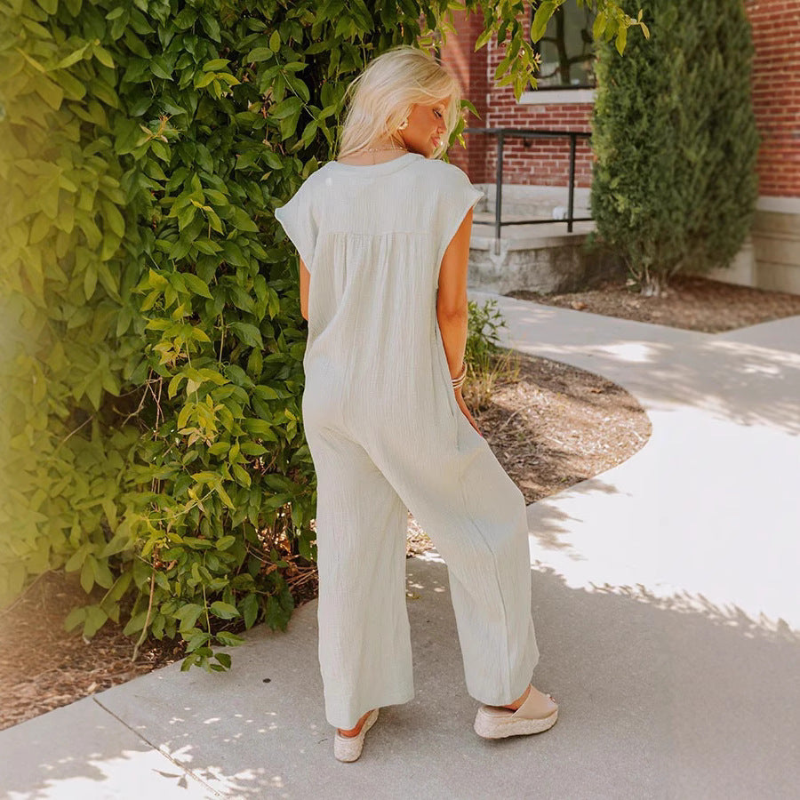 Damen Weitgeschnittener Jumpsuit mit Knopfleiste und Taschen R&B