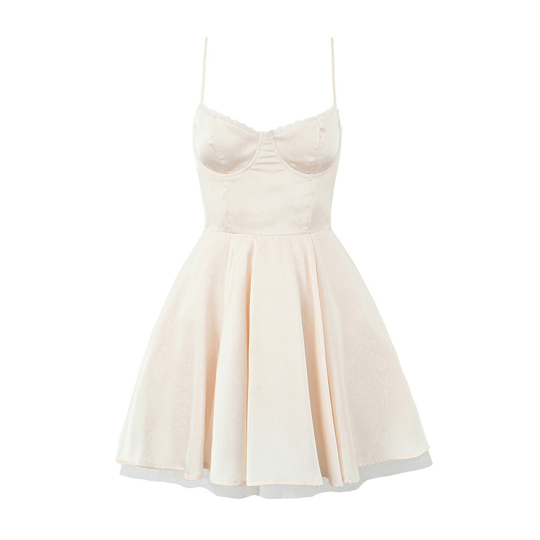 Damen A-Linien Kleid mit Spitzenausschnitt und verstellbaren Trägern R&B