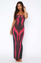 Damen Maxikleid mit einzigartigem grafischen Design und figurbetontem Schnitt R&B