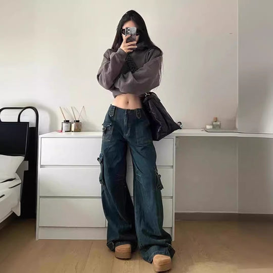 Damen Cargo-Jeans im lässigen Oversized-Stil mit praktischen Seitentaschen R&B