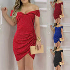 Damen schickes Wickelkleid mit Off-Shoulder Design und Raffungen R&B