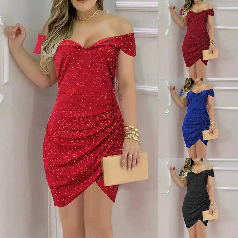 Damen schickes Wickelkleid mit Off-Shoulder Design und Raffungen R&B