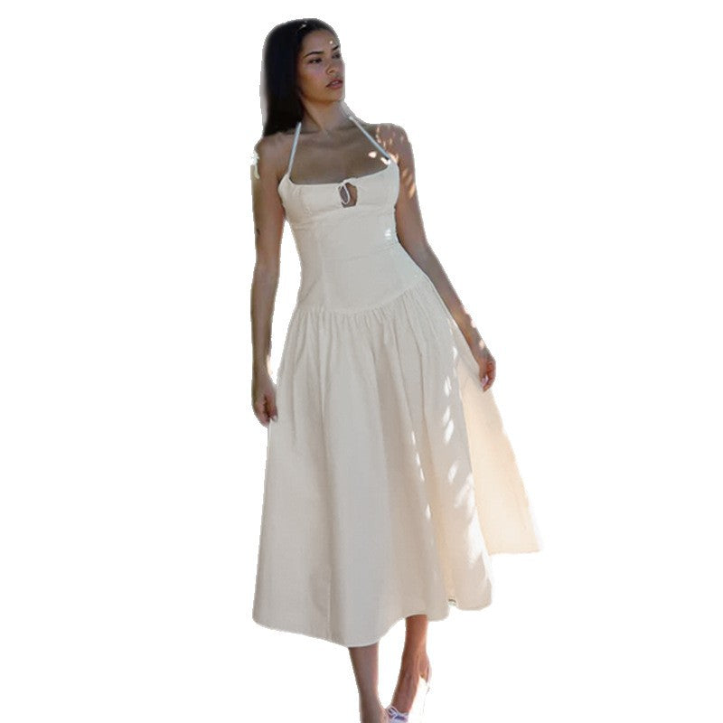 Damen Maxikleid mit verstellbaren Spaghetti-Trägern und fließendem Rock R&B