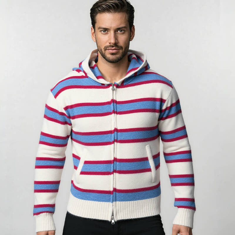 Herren gestreifte Kapuzenjacke aus weichem Material R&B