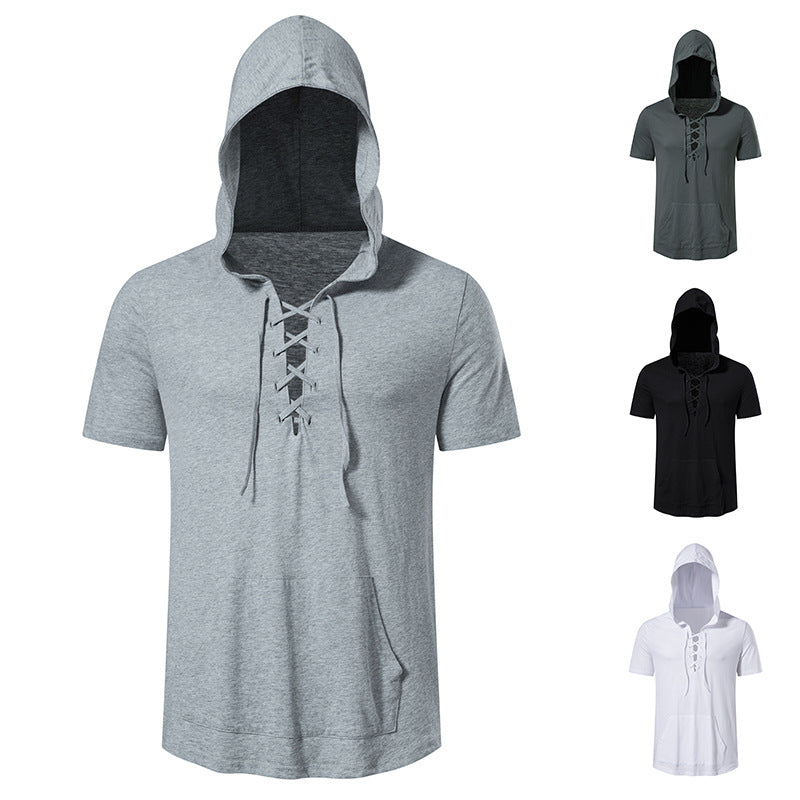 Herren Kapuzen-T-Shirt mit kreativem Schnürdesign