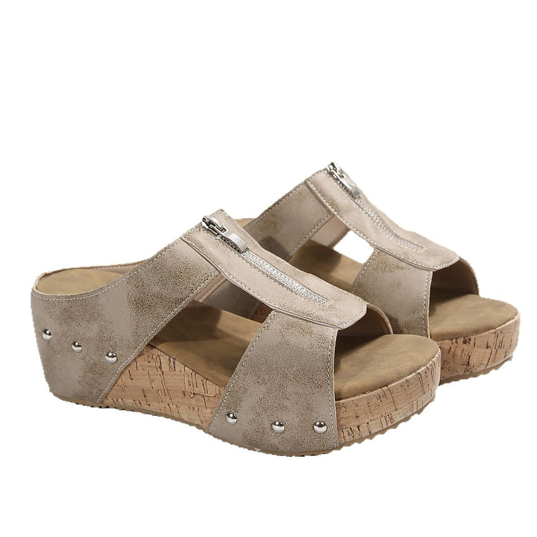 Damen Komfortable Keil-Sandalen mit Reißverschluss und Ziersteinchen R&B