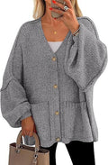 Damen Oversized Strickjacke mit Knöpfen und großen Taschen R&B