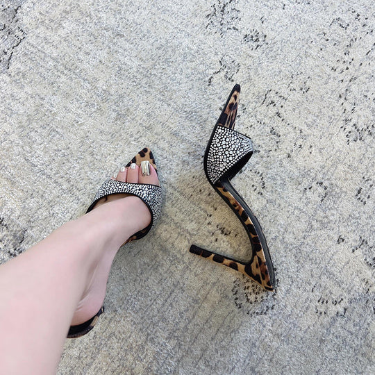 Damen elegante Stiletto Mules mit funkelnden Strassverzierungen R&B