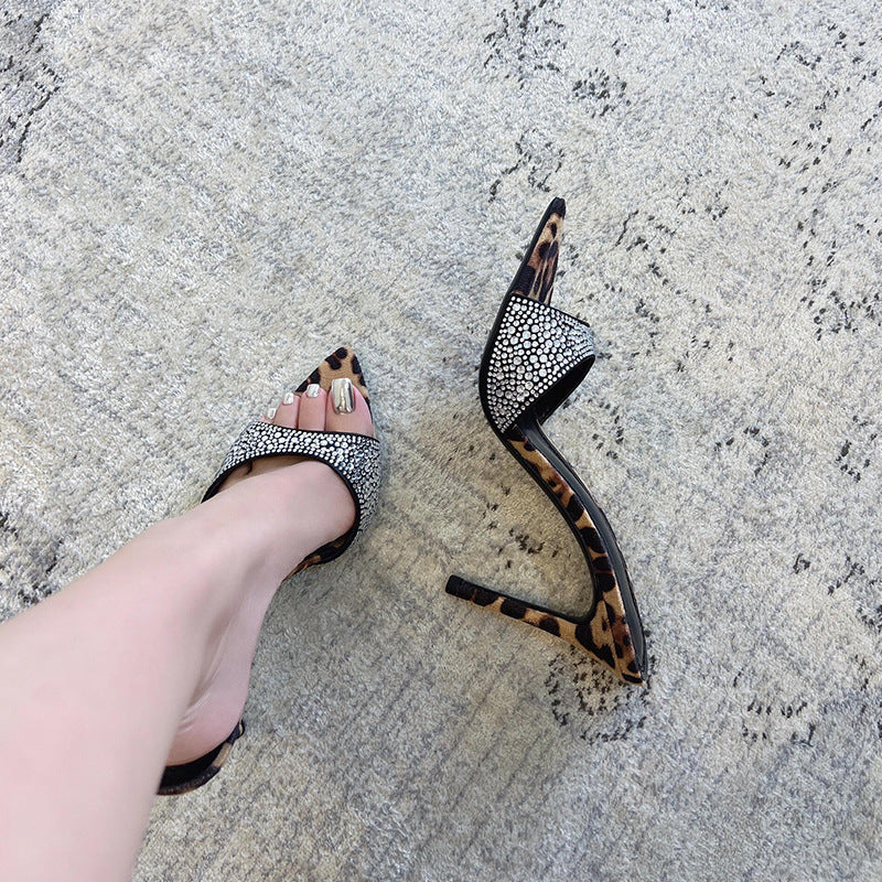 Damen elegante Stiletto Mules mit funkelnden Strassverzierungen R&B
