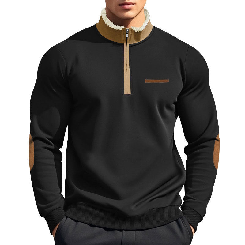 Herren nan Halbzip-Troyer mit Teddyfleece-Kragen und Leder-Ellbogenpatches R&B