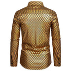 Herren schimmerndes Langarmhemd mit Fischschuppen-Design R&B