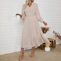 Damen Midikleid mit elegantem V-Ausschnitt und Taillengürtel
