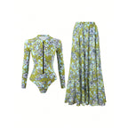 Damen Schwimmanzug mit floralem Design und passendem Strandrock