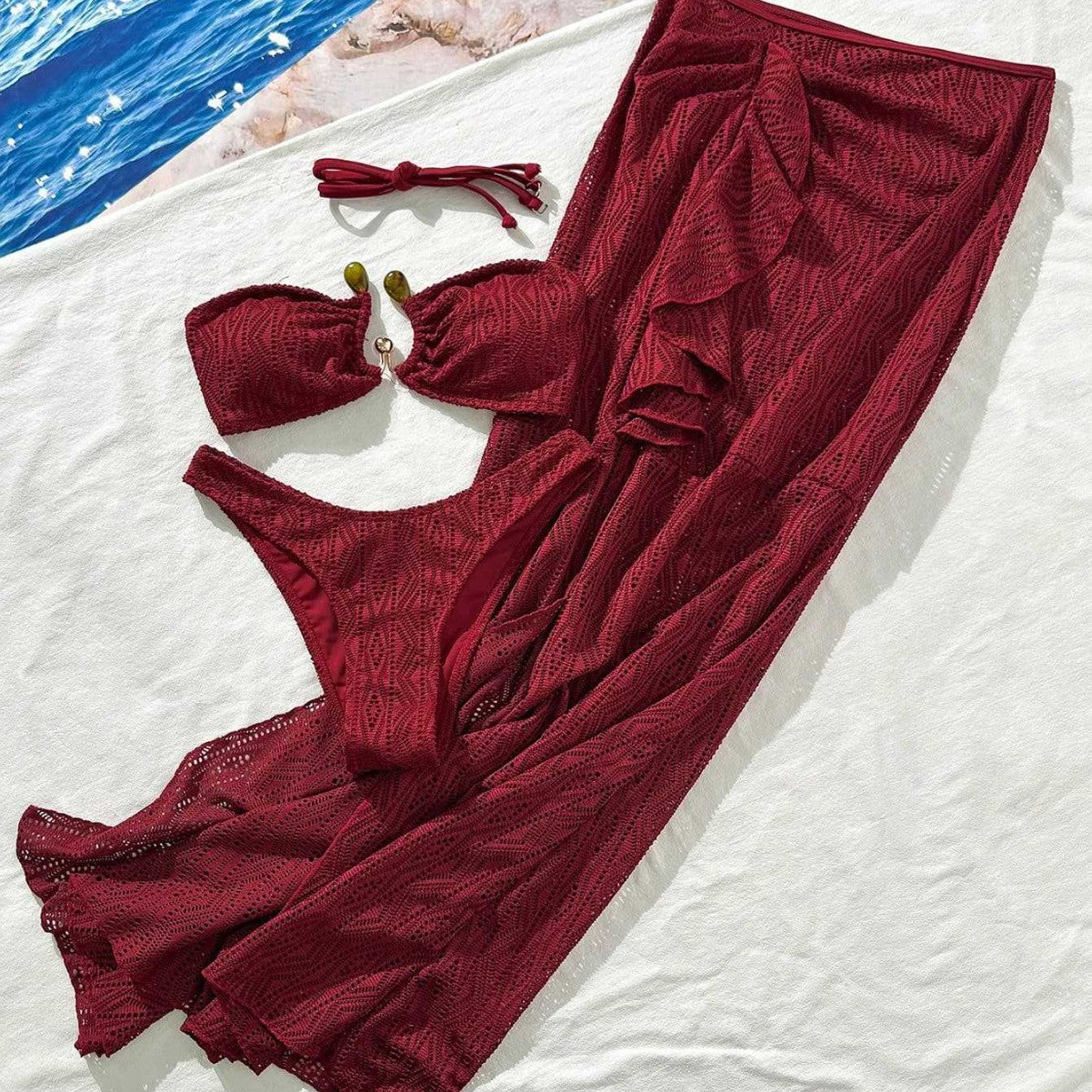 Damen Bandeau-Bikini mit Rüschenrock und elegantem Verschluss R&B
